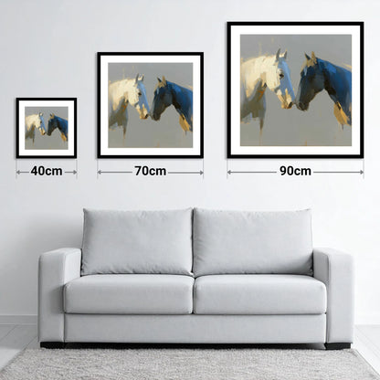 Quiet Encounter - size guide showing 40cm, 70cm and 90cm art prints