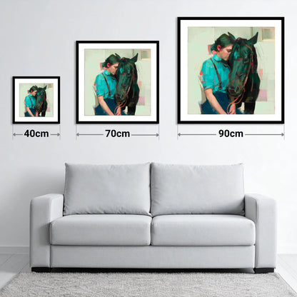 A Quiet Understanding - size guide showing 40cm, 70cm and 90cm art prints