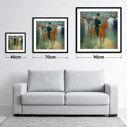 Elegance in the Crowd - size guide showing 40cm, 70cm and 90cm art prints