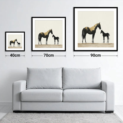Gilded Bond - size guide showing 40cm, 70cm and 90cm art prints