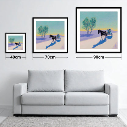 Journey in Lavender Light - size guide showing 40cm, 70cm and 90cm art prints