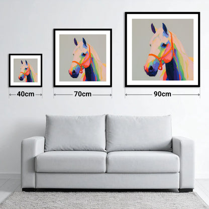 Prismatic Equine Profile - size guide showing 40cm, 70cm and 90cm art prints