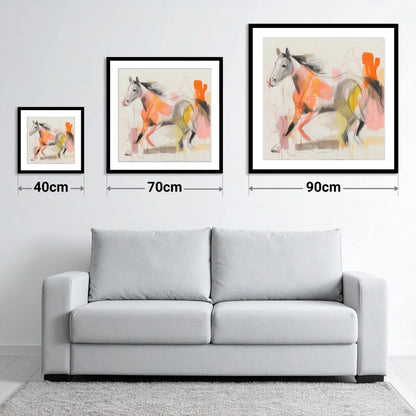 Vibrant Equine Spirit - size guide showing 40cm, 70cm and 90cm art prints