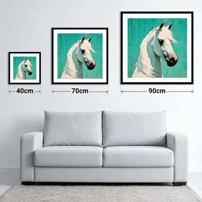 Vibrant Grey on Teal - size guide showing 40cm, 70cm and 90cm art prints