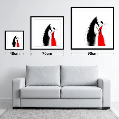 Crimson Connection - size guide showing 40cm, 70cm and 90cm art prints