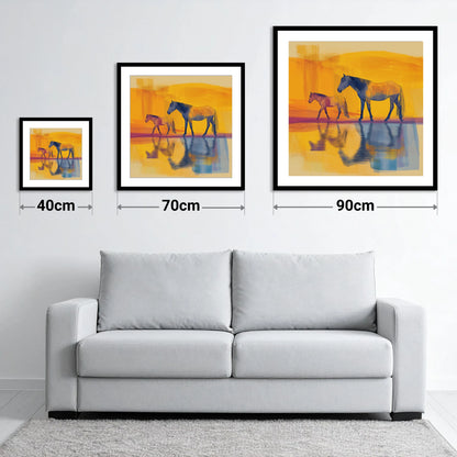 Golden Reflections - size guide showing 40cm, 70cm and 90cm art prints