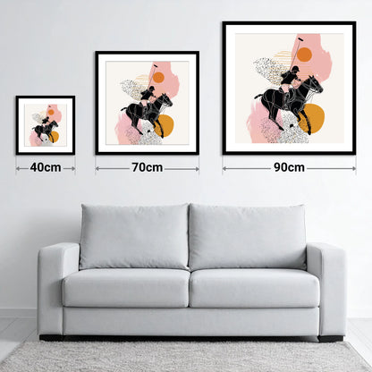 Modern Polo Strike - size guide showing 40cm, 70cm and 90cm art prints