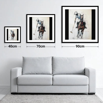 Full Gallop Focus - size guide showing 40cm, 70cm and 90cm art prints