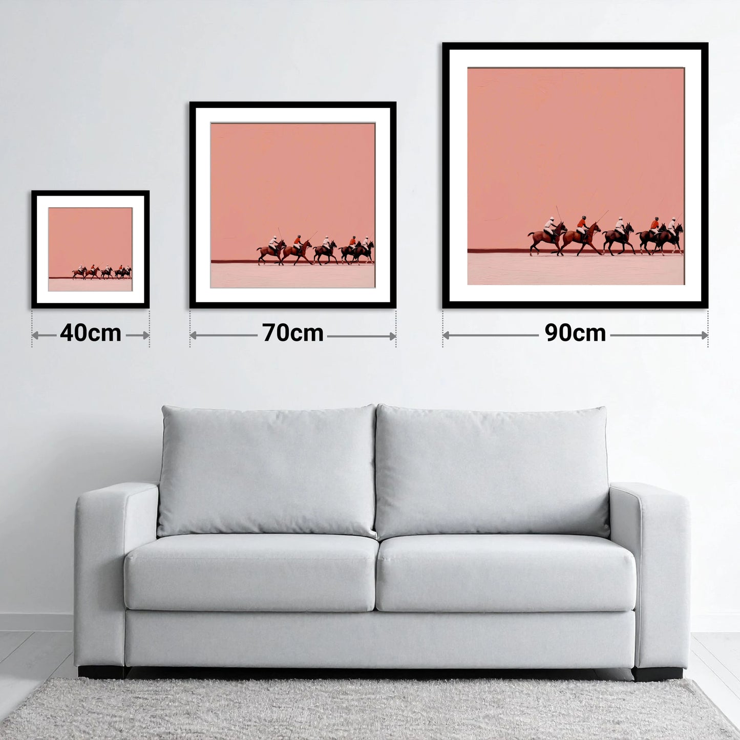 Dusty Rose Chukka - size guide showing 40cm, 70cm and 90cm art prints