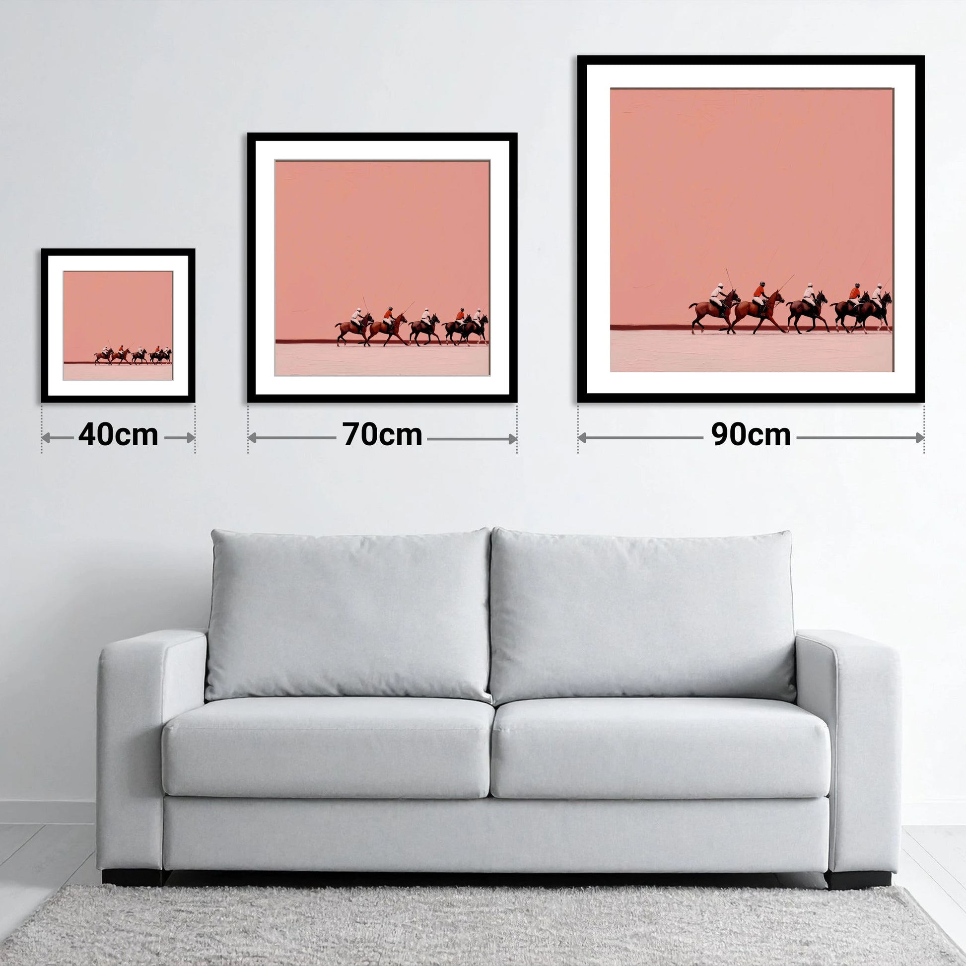 Dusty Rose Chukka - size guide showing 40cm, 70cm and 90cm art prints