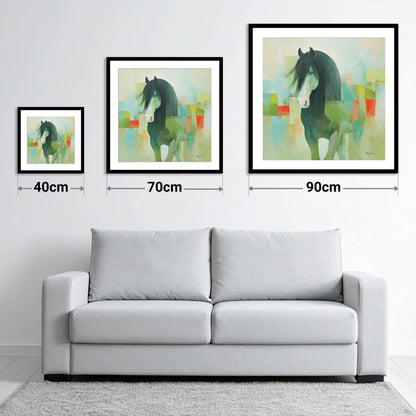 Geometric Equine Harmony - size guide showing 40cm, 70cm and 90cm art prints