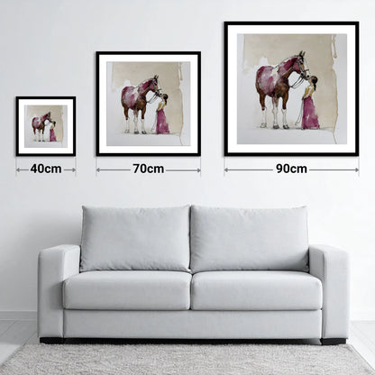 A Gentle Greeting - size guide showing 40cm, 70cm and 90cm art prints