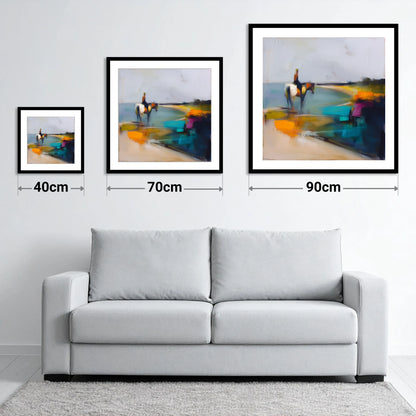 Vivid Shoreline - size guide showing 40cm, 70cm and 90cm art prints