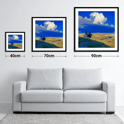 Beneath the Cobalt Sky - size guide showing 40cm, 70cm and 90cm art prints