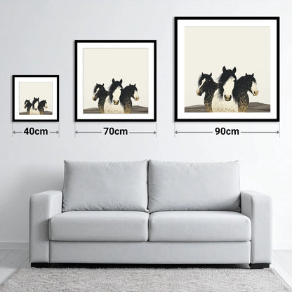 Gilded Companions - size guide showing 40cm, 70cm and 90cm art prints
