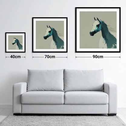 Midnight Teal Arabian - size guide showing 40cm, 70cm and 90cm art prints