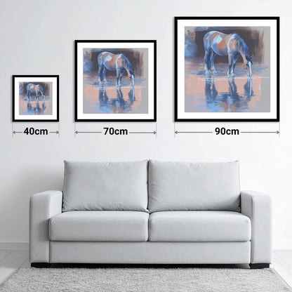 Tranquil Reflection - size guide showing 40cm, 70cm and 90cm art prints