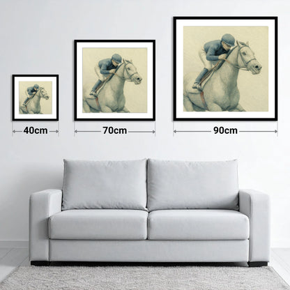 The Blue Silks - size guide showing 40cm, 70cm and 90cm art prints