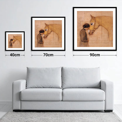 The Silent Language - size guide showing 40cm, 70cm and 90cm art prints