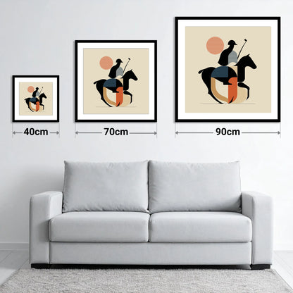 Mid-Century Polo Match - size guide showing 40cm, 70cm and 90cm art prints
