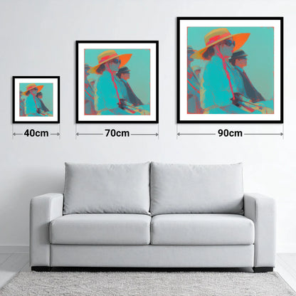 Grandstand Glamour - size guide showing 40cm, 70cm and 90cm art prints