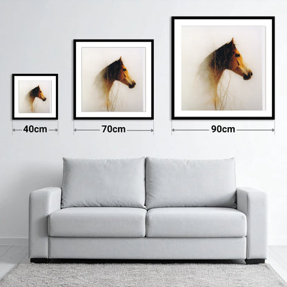 Ethereal Amber Portrait - size guide showing 40cm, 70cm and 90cm art prints