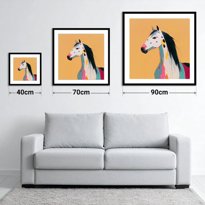 Vibrant Appaloosa Portrait - size guide showing 40cm, 70cm and 90cm art prints