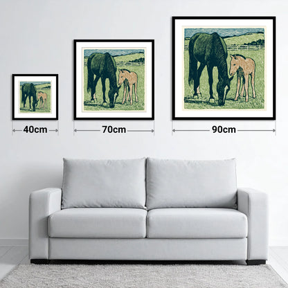 Rustic Pasture Companions - size guide showing 40cm, 70cm and 90cm art prints