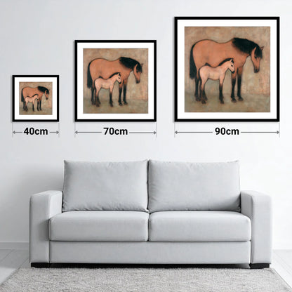 Earthen Bond - size guide showing 40cm, 70cm and 90cm art prints