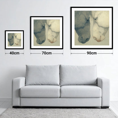 Gentle Counterparts - size guide showing 40cm, 70cm and 90cm art prints