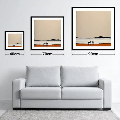 Silhouetted Horizons - size guide showing 40cm, 70cm and 90cm art prints