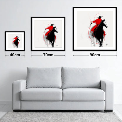 Crimson Surge - size guide showing 40cm, 70cm and 90cm art prints