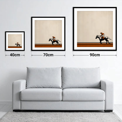 The Final Furlong - size guide showing 40cm, 70cm and 90cm art prints