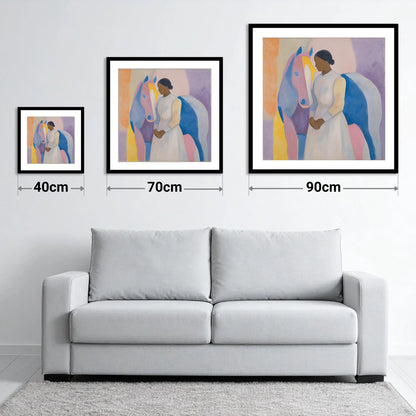 Abstract Equine Harmony - size guide showing 40cm, 70cm and 90cm art prints