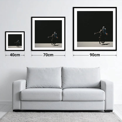 Shadows of the Chukka - size guide showing 40cm, 70cm and 90cm art prints
