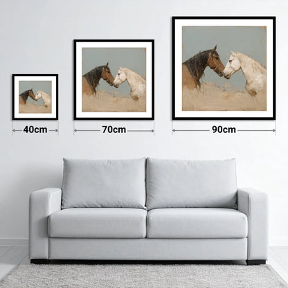 Kindred Spirits - size guide showing 40cm, 70cm and 90cm art prints