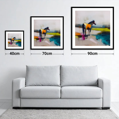 Abstract Equine Horizon - size guide showing 40cm, 70cm and 90cm art prints