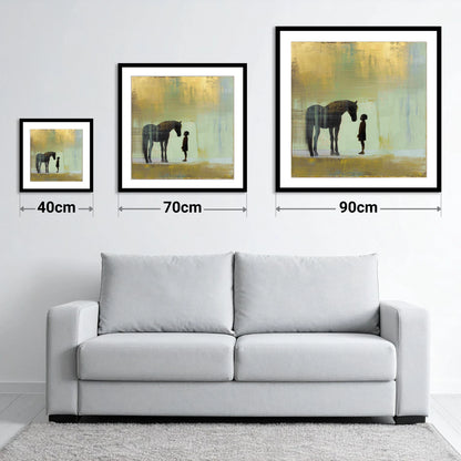 A Quiet Understanding - size guide showing 40cm, 70cm and 90cm art prints