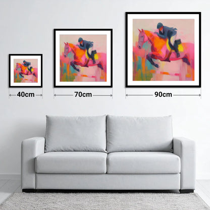 Flight in Vibrant Colour - size guide showing 40cm, 70cm and 90cm art prints