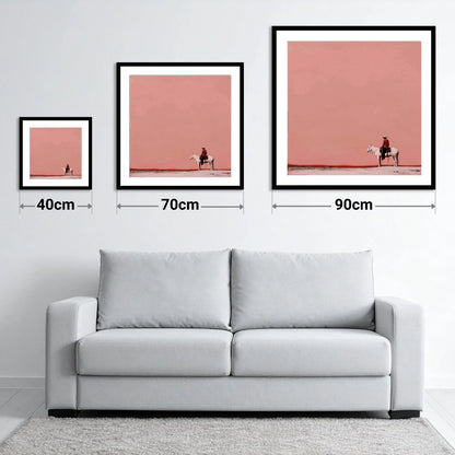 Dusty Rose Horizon - size guide showing 40cm, 70cm and 90cm art prints