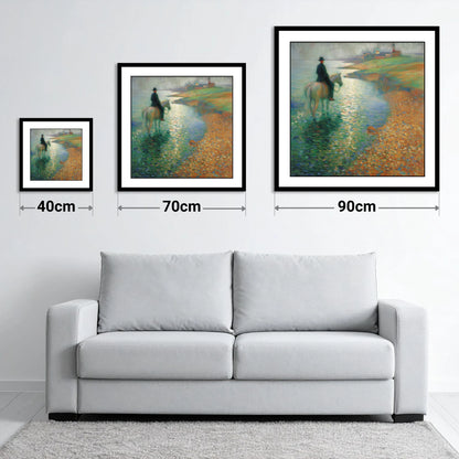 The Shimmering Shore - size guide showing 40cm, 70cm and 90cm art prints