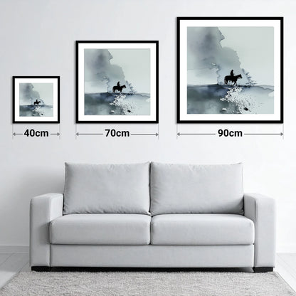 The Lone Trail - size guide showing 40cm, 70cm and 90cm art prints