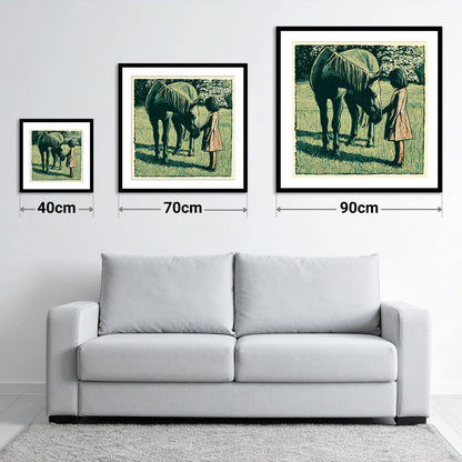 First Greetings - size guide showing 40cm, 70cm and 90cm art prints