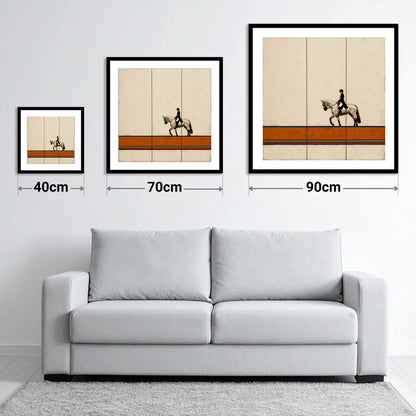 Modern Dressage Silhouette - size guide showing 40cm, 70cm and 90cm art prints