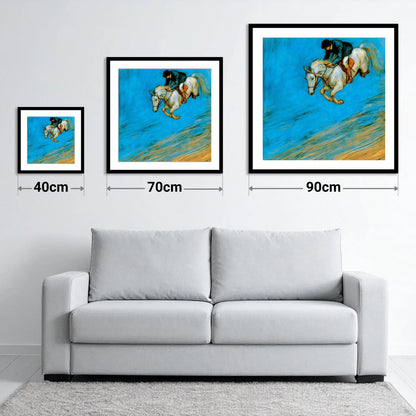 Cerulean Flight - size guide showing 40cm, 70cm and 90cm art prints