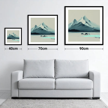 Alpine Valley Grazing - size guide showing 40cm, 70cm and 90cm art prints