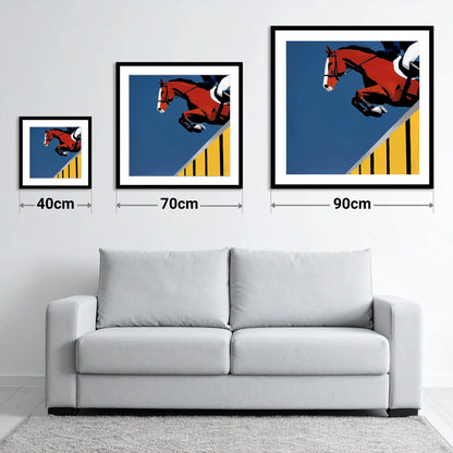 Suspended in Blue - size guide showing 40cm, 70cm and 90cm art prints