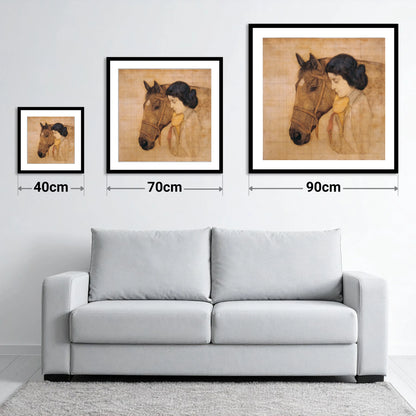 The Silent Bond - size guide showing 40cm, 70cm and 90cm art prints
