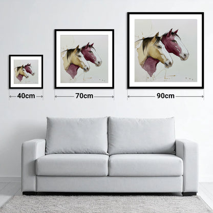 Earthy Equine Profiles - size guide showing 40cm, 70cm and 90cm art prints
