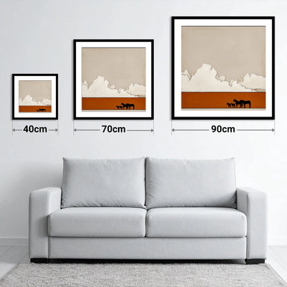 Burnt Orange Horizon - size guide showing 40cm, 70cm and 90cm art prints